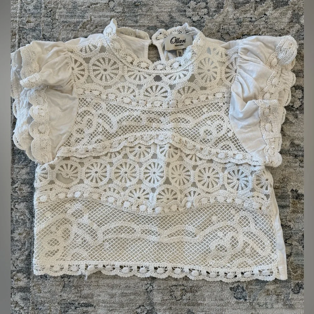 Plato Dori Ruffle Sleeve lace Crochet Top - Picture 1 of 13